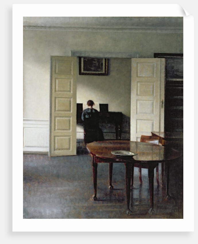 An Interior with a Woman Playing Piano, 1910 by Vilhelm Hammershoi