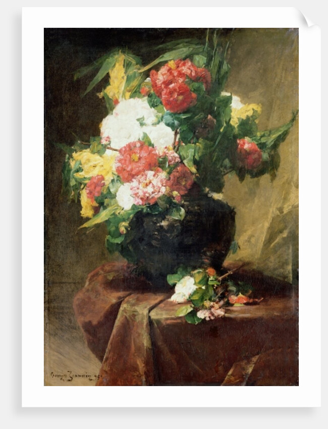 Peonies in a Vase on a Draped Table. 1895 by Georges Jeannin