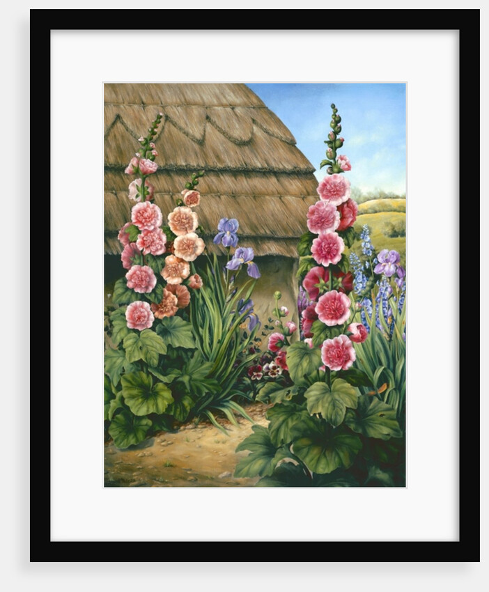 Cottage Garden with Hollyhocks, 1995 by Amelia Kleiser
