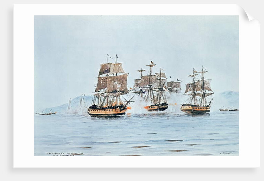 Commodore Macdonough in the Saratoga defeats the British, Battle of Lake Champlain, 11 September 1814 by E. Tufnell