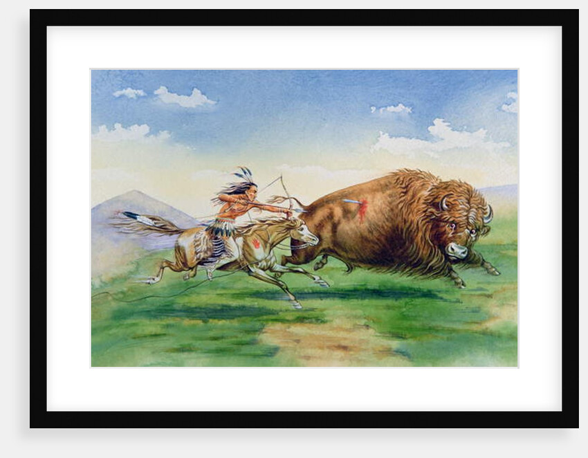 Sioux hunting buffalo on decorated pony by American School