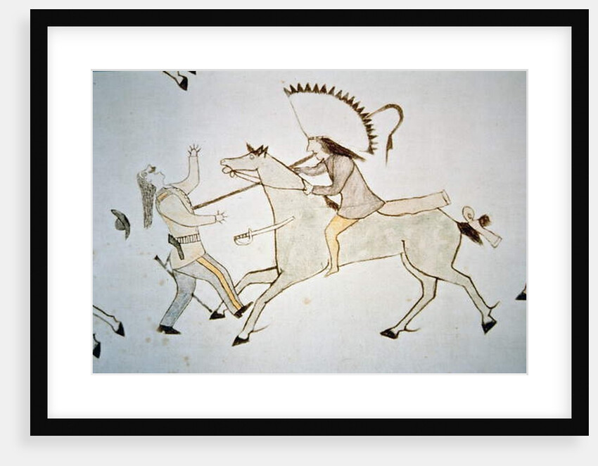 A warrior striking down a US cavalry trooper at the Battle of Little Bighorn in 1876 by American School