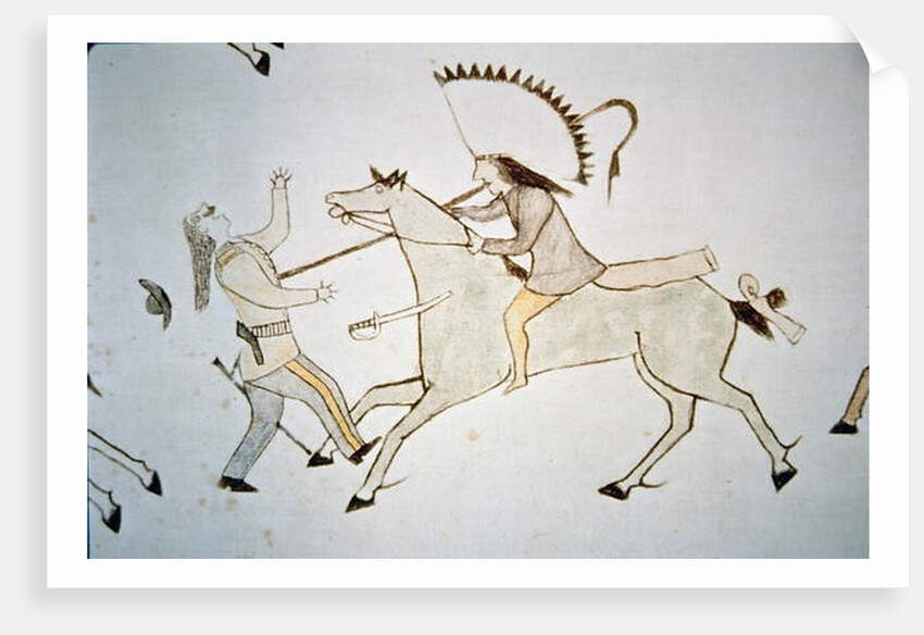 A warrior striking down a US cavalry trooper at the Battle of Little Bighorn in 1876 by American School