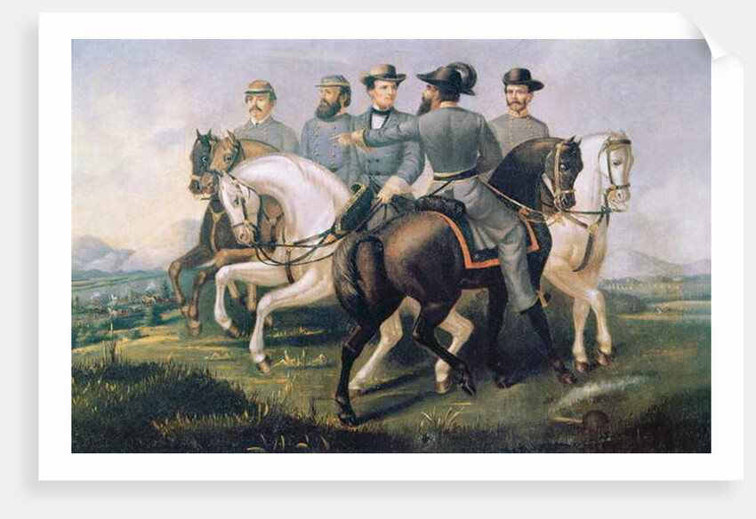 President of the Confederate States during the American Civil War, with his generals by American School