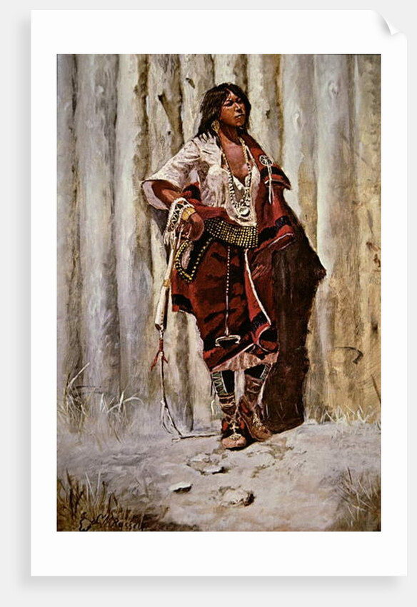 Indian Maid at the Stockade by Charles Marion Russell