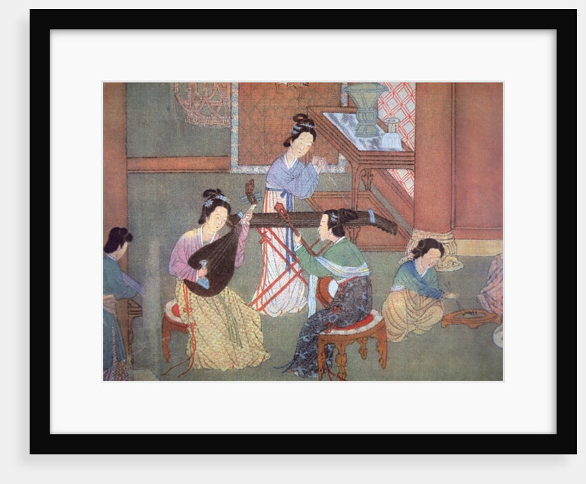 Chinese lute, moon guitar and table zither by Ming Dynasty Chinese School