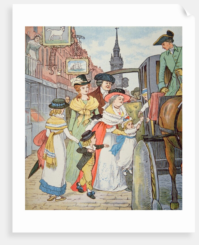 Family life in colonial America - Street scene in Boston by Randolph Caldecott