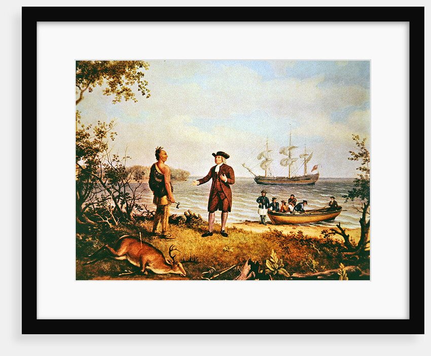 William Penn arrives in America for the first time and meets a Native American in 1682 by Thomas Birch