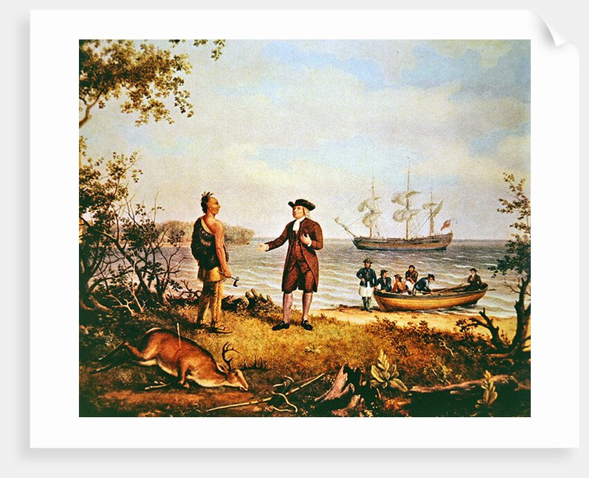 William Penn arrives in America for the first time and meets a Native American in 1682 by Thomas Birch