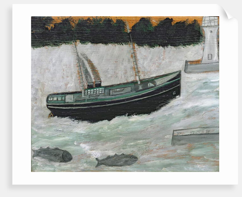 Lighthouse with Trawler and Fish by Alfred Wallis