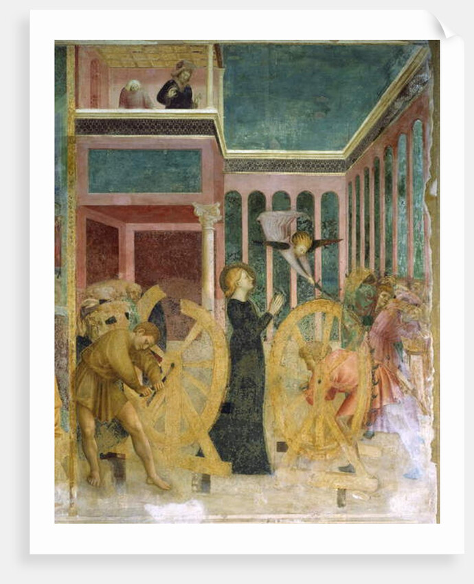 St Catherine among wheels, details from Stories of St Catherine, 1428-31 by Tommaso Masolino da Panicale