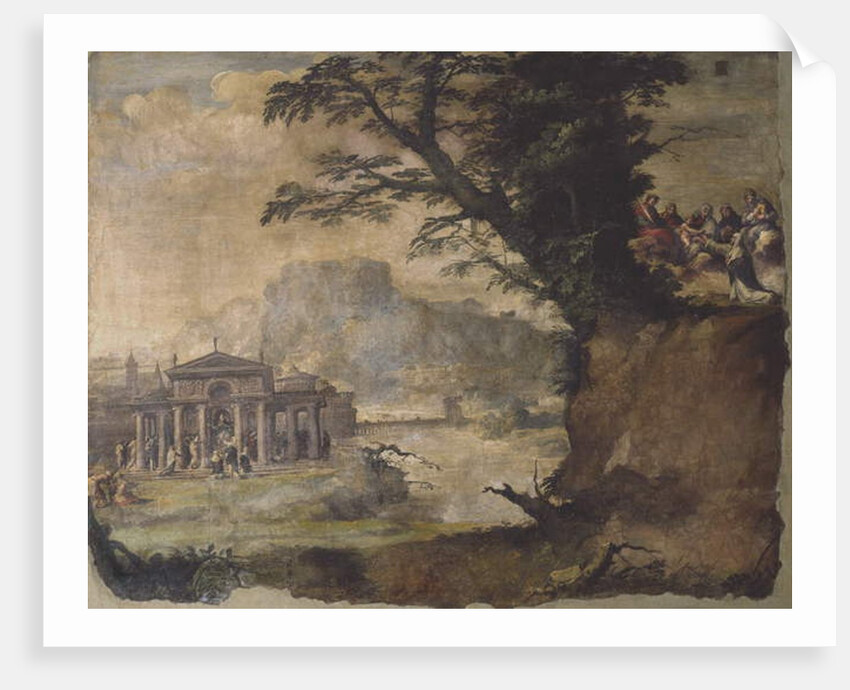 Landscape with meeting of Christ and Virgin by Polidoro da Caravaggio