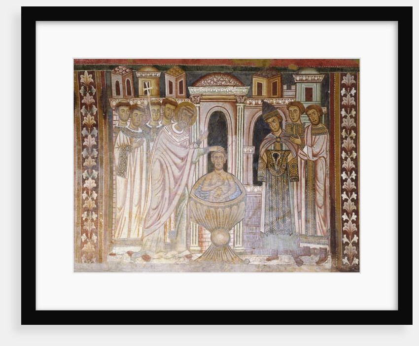 Baptism of Constantine which heals his leprosy by School Italian