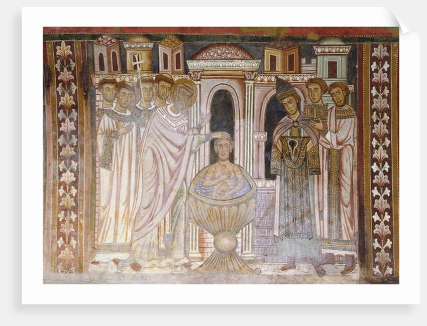 Baptism of Constantine which heals his leprosy by School Italian