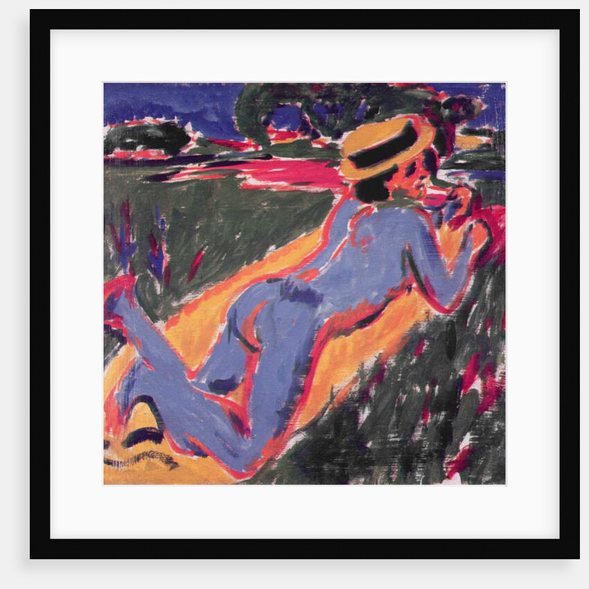 Blue Reclining Nude with a Straw Hat, 1908 by Ernst Ludwig Kirchner
