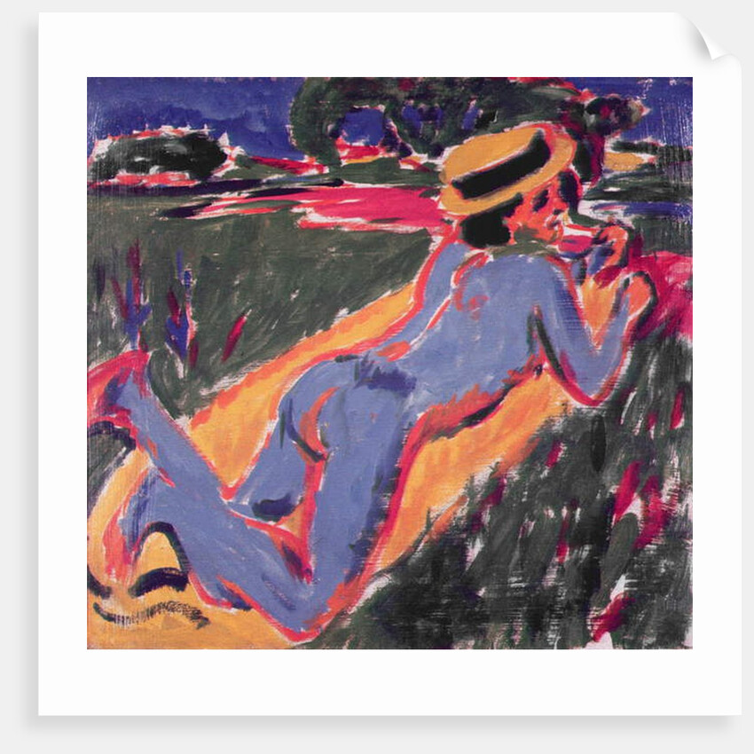 Blue Reclining Nude with a Straw Hat, 1908 by Ernst Ludwig Kirchner