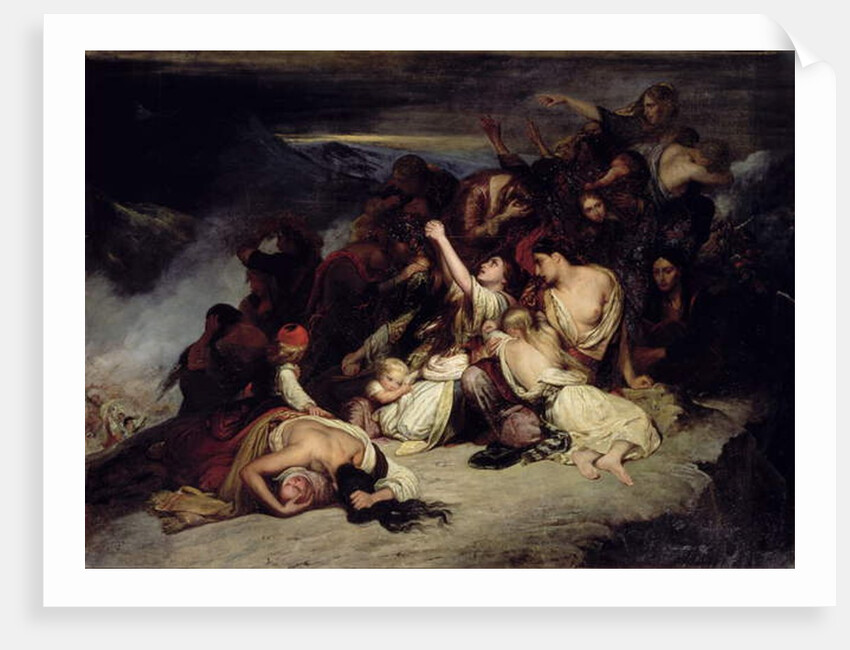 The despairing women of Rumili, seeing their husbands defeated by the troops of Ali Pasha, the Lion of Janina, throw themselves from the rocks in 1803 by Ary Scheffer