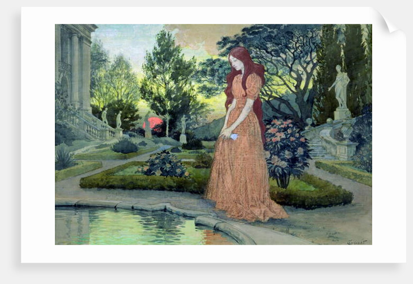 Young girl in a garden by Eugene Grasset