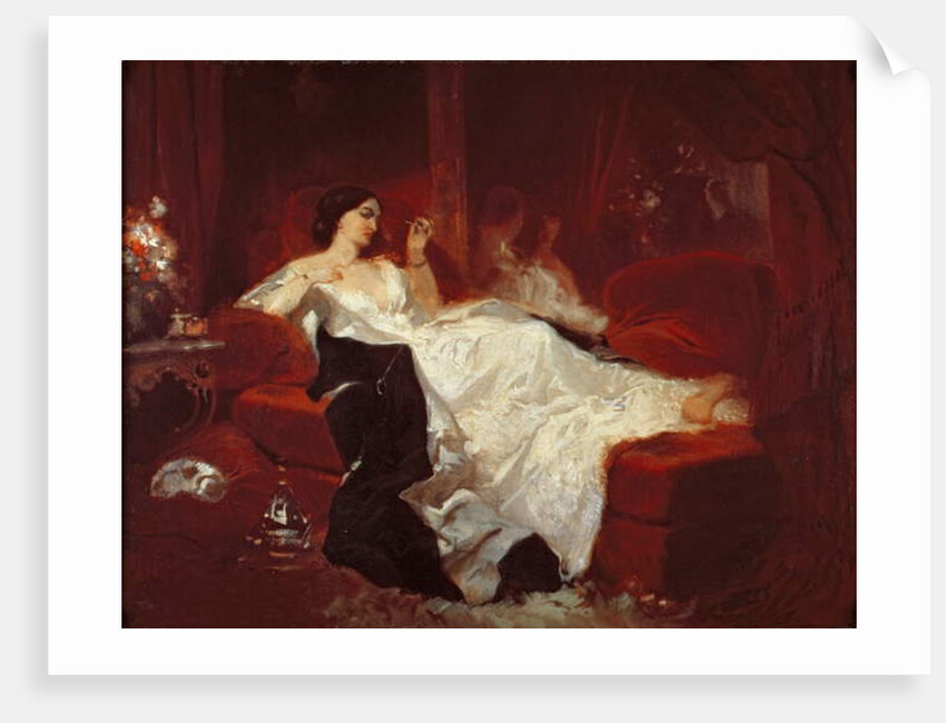 Woman on a red sofa by Eugene-Louis Lami