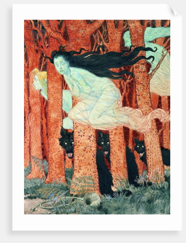 Three Women and Three Wolves by Eugene Grasset