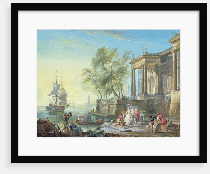 Port Scene with Setting Sun by Jean-Baptiste Lallemand