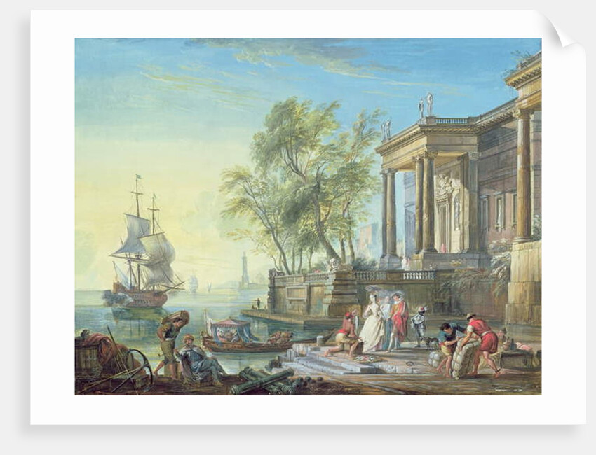 Port Scene with Setting Sun by Jean-Baptiste Lallemand