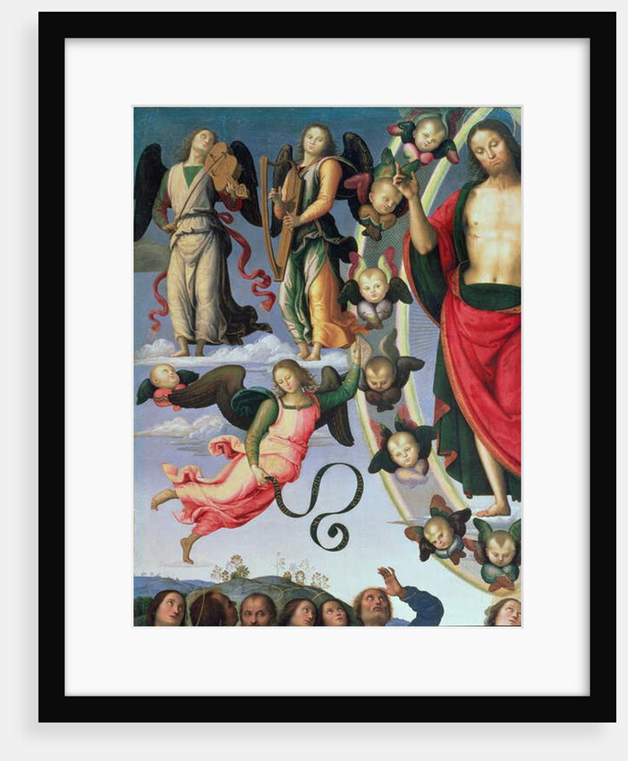 The Ascension of Christ, detail of Christ and musician angels, upper right section, 1495-98 by Pietro Perugino