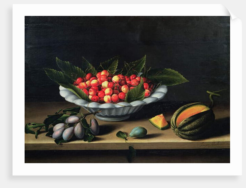 A Bowl of Cherries with Plums and a Melon, 1635 by Louise Moillon