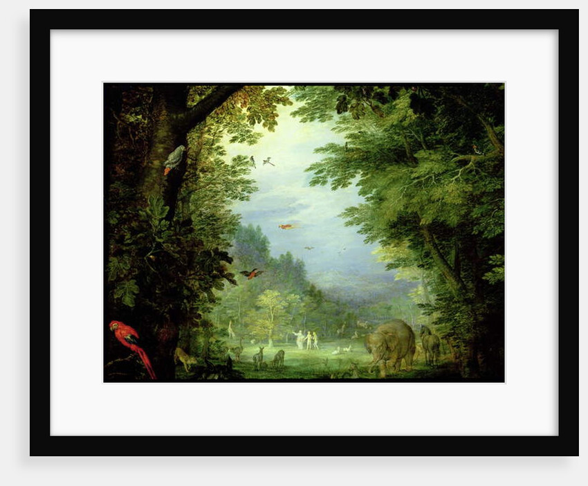 Earth or The Earthly Paradise, detail of Adam and Eve with God and other animals, 1607-08 by Jan the Elder Brueghel