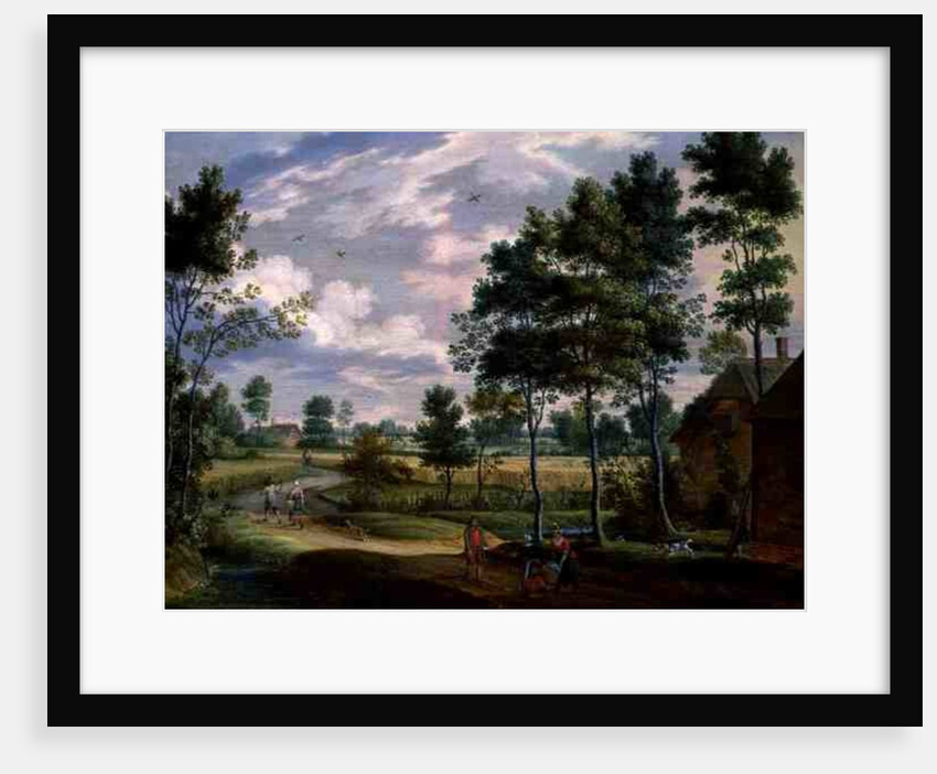 Figures outside a Cottage in a Country Landscape by Isaak van Oosten