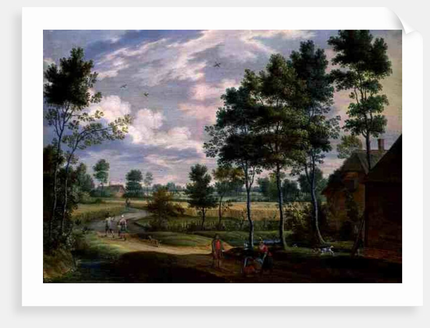 Figures outside a Cottage in a Country Landscape by Isaak van Oosten