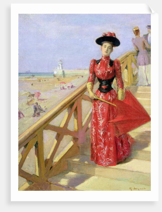 Woman Walking Down Steps on to a Beach by Albert Lynch