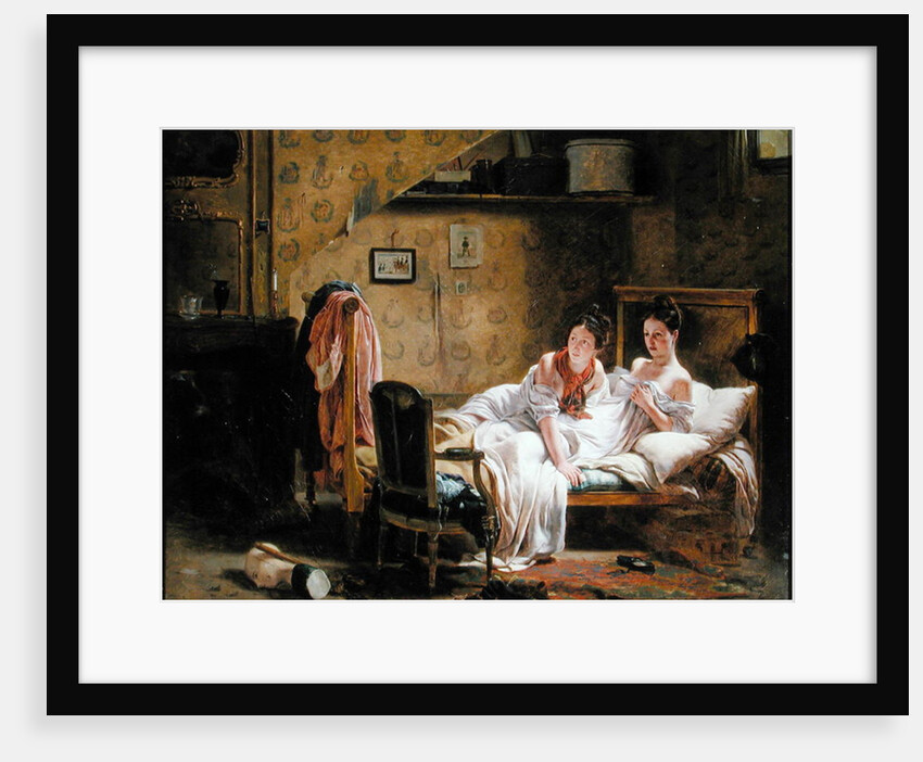 Two Women in a Bed disturbed by a Cat by Jean Alphonse Roehn