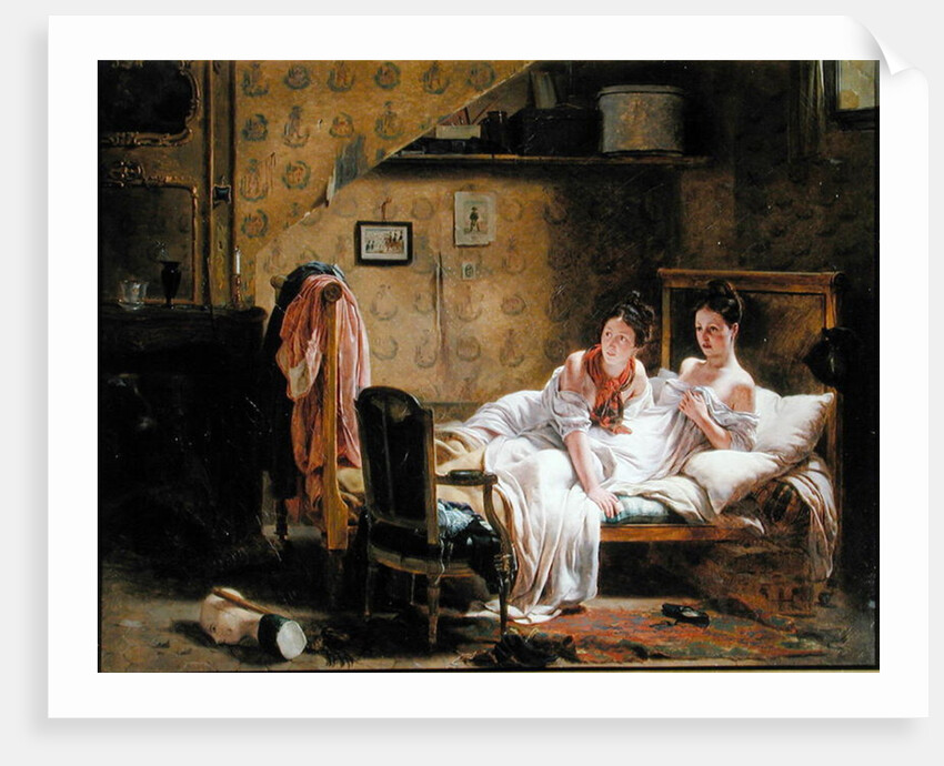 Two Women in a Bed disturbed by a Cat by Jean Alphonse Roehn