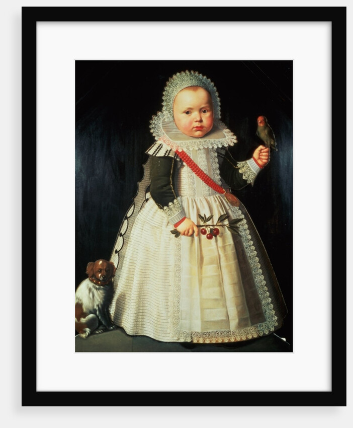 Portrait of a young boy holding a parrot by Wybrand Simonsz. de Geest