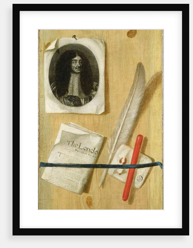 A trompe l'oeil of an engraving of King Charles II by Edwaert Colyer or Collier