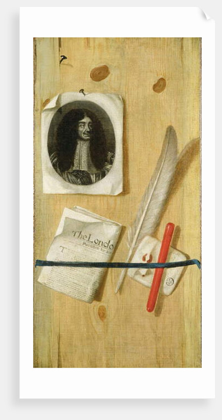 A trompe l'oeil of an engraving of King Charles II by Edwaert Colyer or Collier