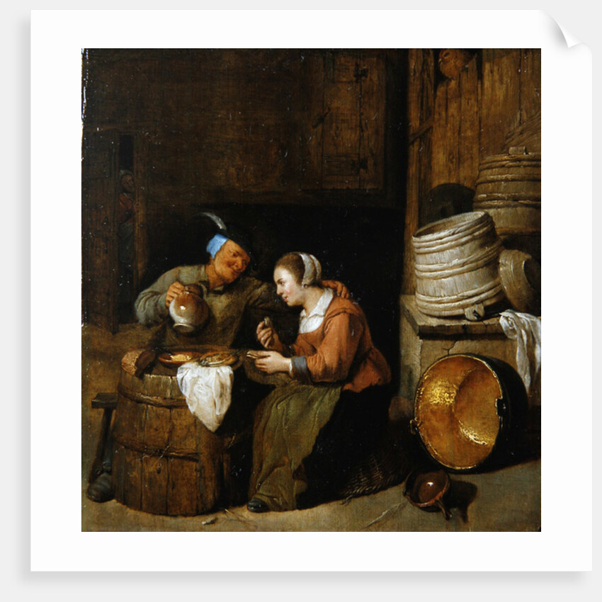 An interior scene with two peasants by Hendrik Martensz Sorgh