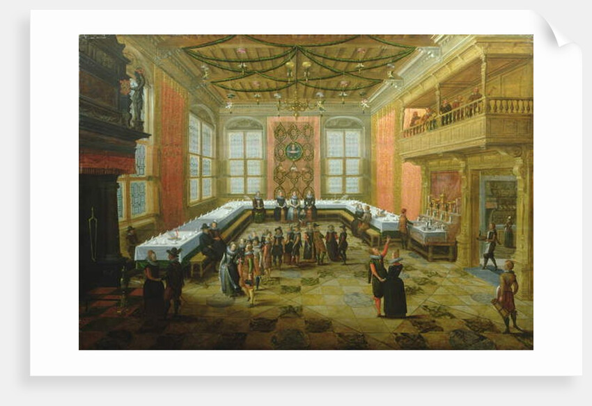 Elegant Figures Congregating in a Banqueting Hall by Louis de Caullery