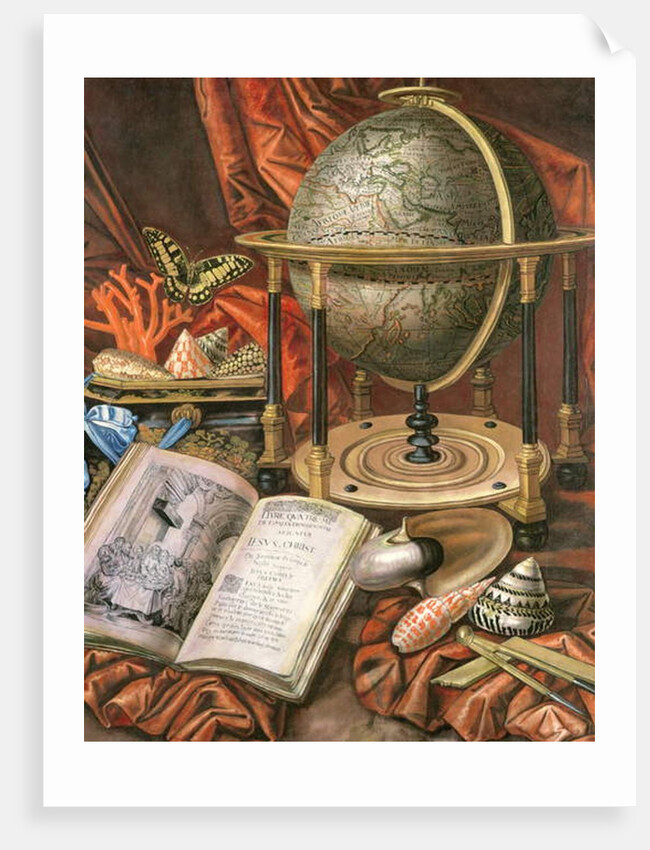 Still Life with a Globe, Books, Shells and Corals by Simon Renard de (workshop of) Saint-Andre