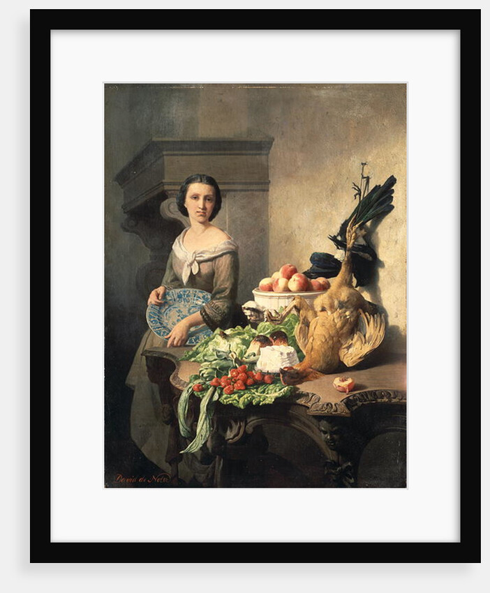Serving girl standing by a side-table covered with food, 1859 by David Emil Joseph de Noter