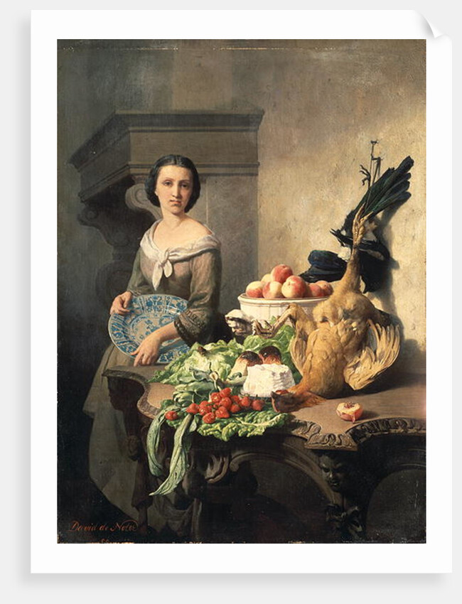 Serving girl standing by a side-table covered with food, 1859 by David Emil Joseph de Noter