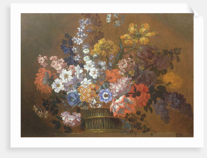 A Still Life of Flowers in a Basket on a Ledge by Pieter Casteels