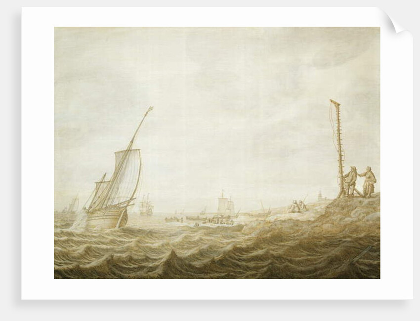 A Grisaille of a Coastal Scene with Figures by Cornelis Pietersz. de Mooy