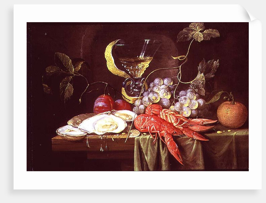 Still life with lobster, oysters and fruit by Alexander Coosemans