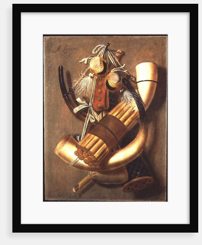 Still-life of hunting accessories by Antonius Leemans