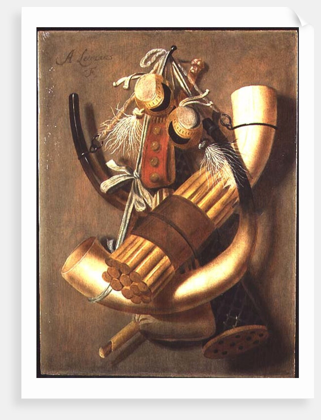 Still-life of hunting accessories by Antonius Leemans