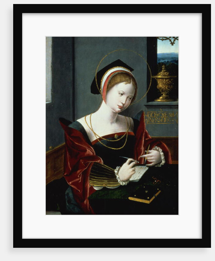 Portrait of a lady writing by Master of the Female Half Lengths