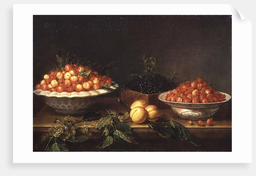 Still-life with fruit in porcelain dishes and a wooden box by Joseph Plepp