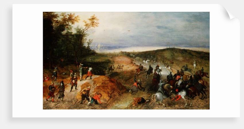 Cavalry attacking horse-drawn wagons by Sebastian Vrancx